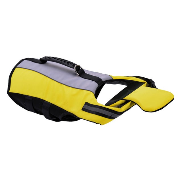 A almofada inflável do colete salva-vidas para cães é ajustável de 62 a 92 mm (amarelo, tamanho G).