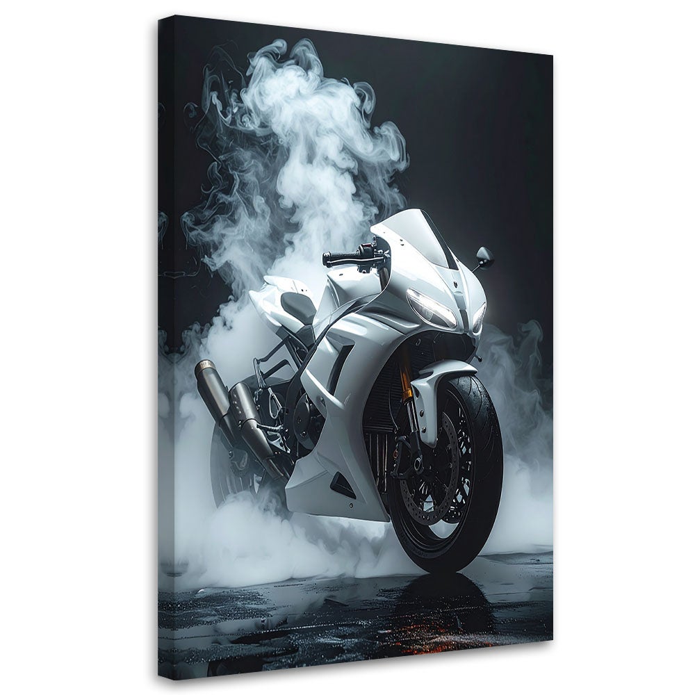 Obraz do pokoju młodzieżowego biura, Motocykł sportowy ścigacz biały 80x120