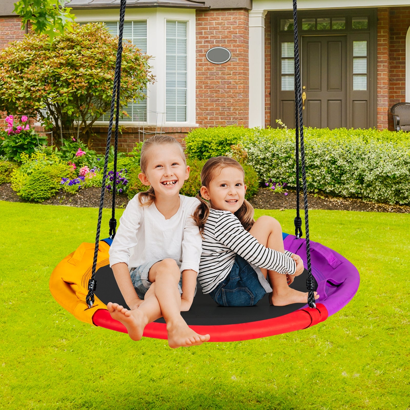 Balançoire Nid D'extérieur Pour Enfants - Diamètre 100 Cm, Avec Coussin Et Poignées - Réglable, Résistante Aux Intempéries