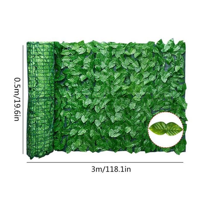 Panneau de clôture - Feuille artificielle - 300x50 cm - Vert - Protection jardin - 2