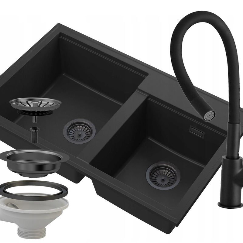 Zlewozmywak Granitowy Granitan Hektor Dwukomorowy z Syfonem 1kpl.