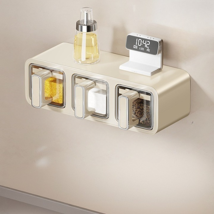 Pojemnik na przyprawy kuchenne, zestaw 3 słoików na przyprawy, montaż ścienny, bez wiercenia, do przechowywania soli i innych przypraw