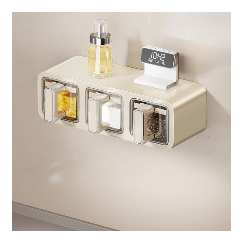 Pojemnik na przyprawy kuchenne, zestaw 3 słoików na przyprawy, montaż ścienny, bez wiercenia, do przechowywania soli i innych przypraw