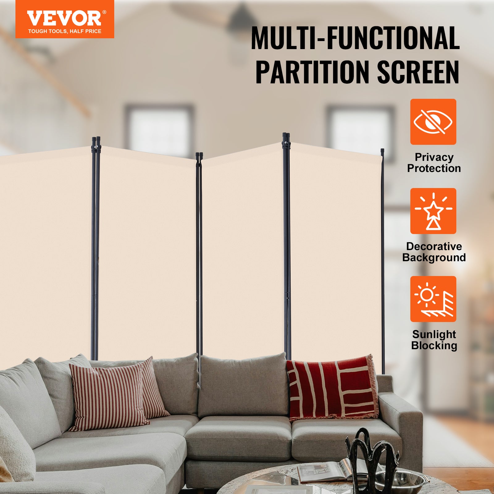 Paravent Multifonctionnel VEVOR 4 Panneaux,Cloison Séparatrice 346,4 x 184 cm,Pliable,Brise-vue Bureau,Chambre,Salon,Beige - 2