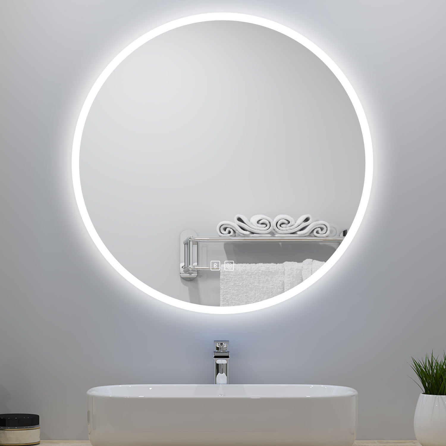 Specchio Bagno LED 80cm Rotondo - Antiappannamento, Bluetooth, 3 Luci Dimmerabili, IP44, Vetro Temperato - Foto 9