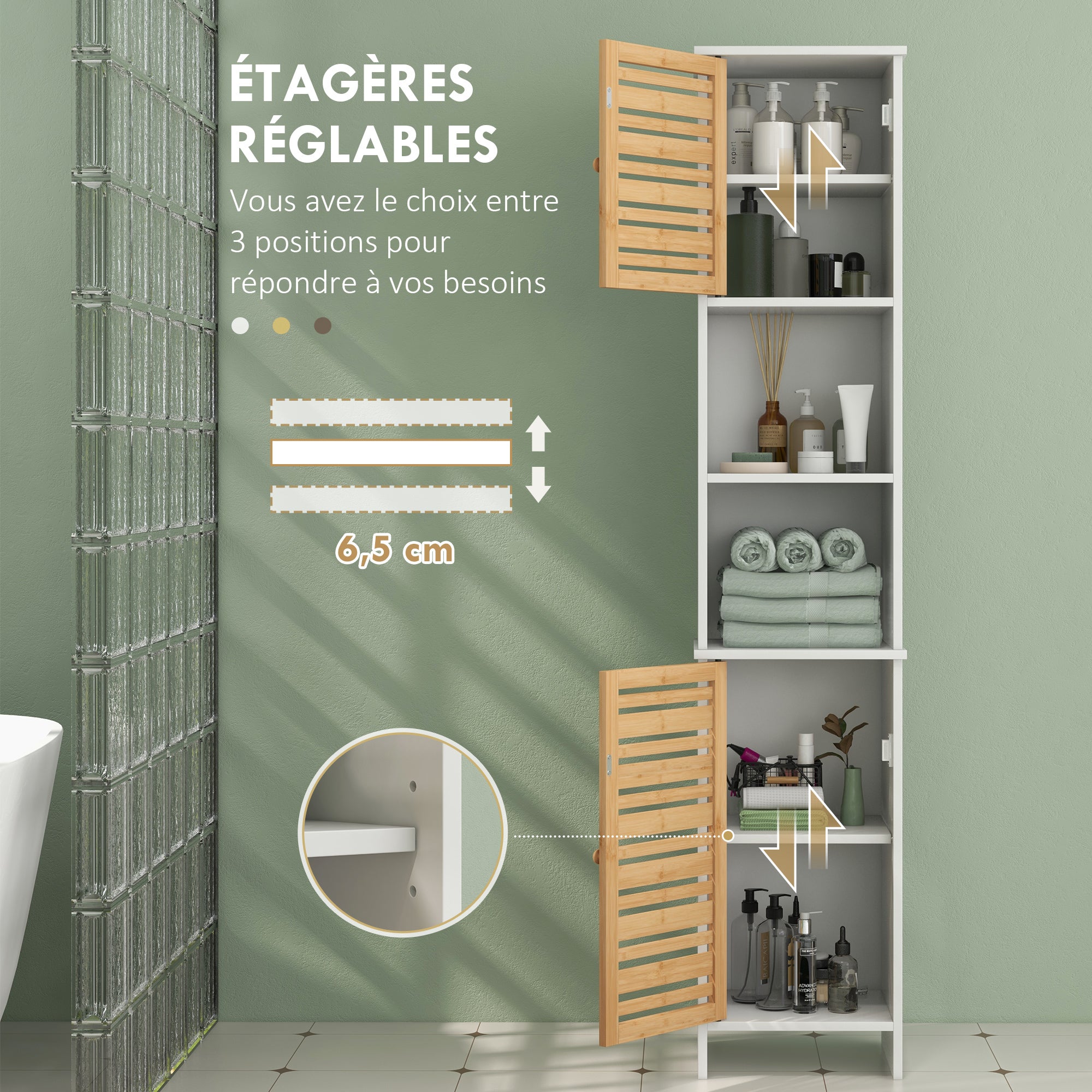 Meuble colonne salle de bain MDF blanc HOMCOM - 5