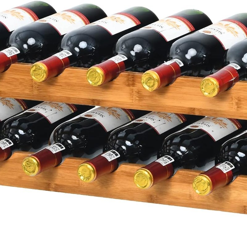 Bambusowy Regał na 8/12 Butelek, 2-Poziomowy Stojak do Kuchni, Spiżarni, Baru i Piwnicy (12 Butelek, Naturalny)