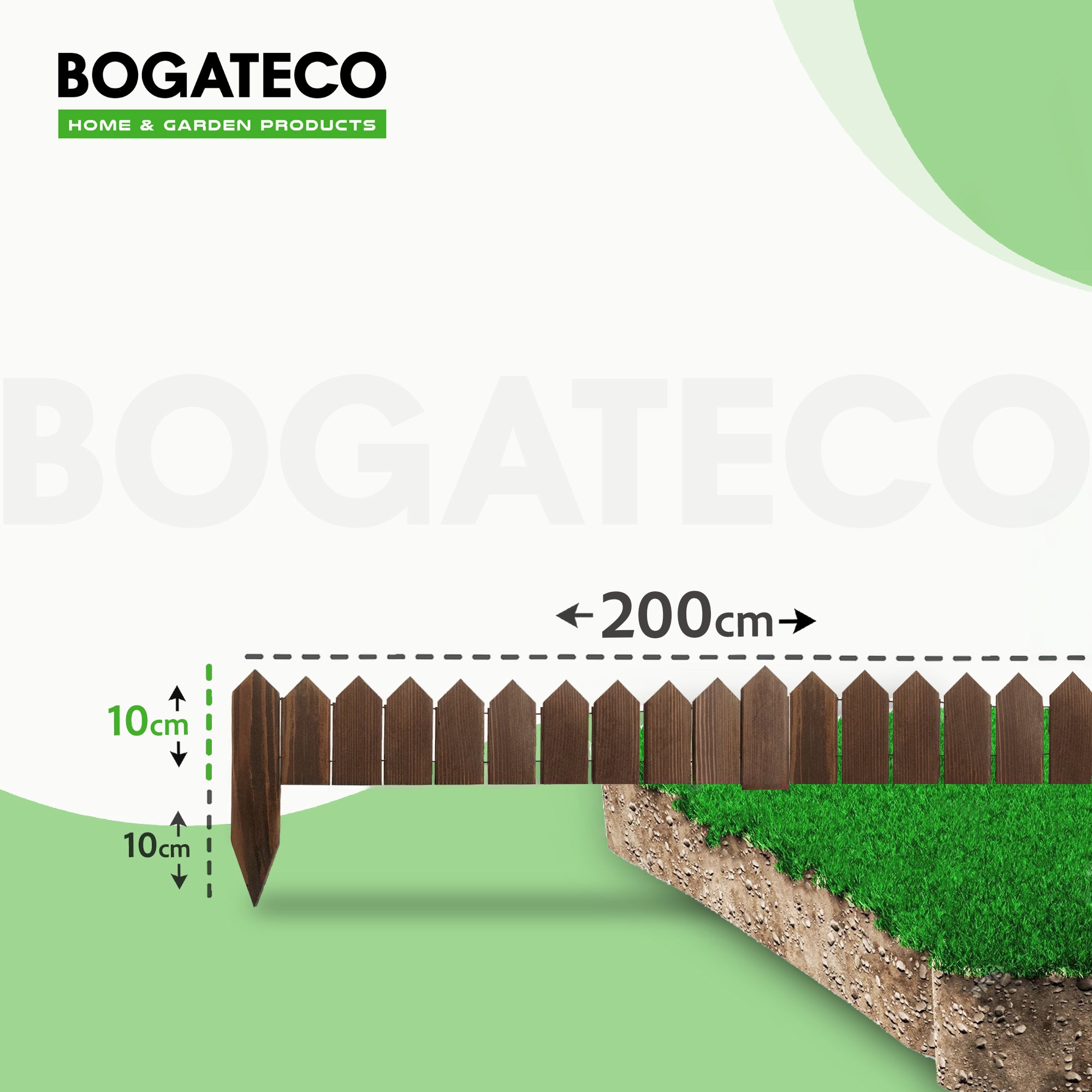 Rollborder lattes en bois | 10 cm de haut et 200 cm de long | Clôture en bois | Clôture parfaite comme bordure de jardin en osier | Marron foncé - 2