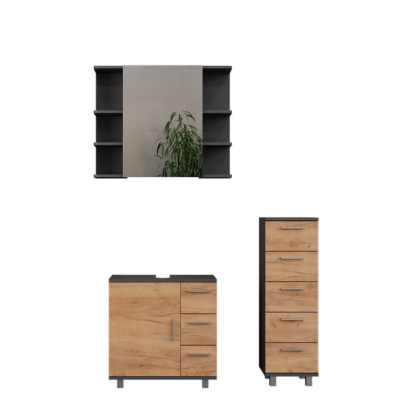 Vicco Zestaw mebli łazienkowych Ilias, Antracyt/złoty dąb, 3 części, z szafką midi