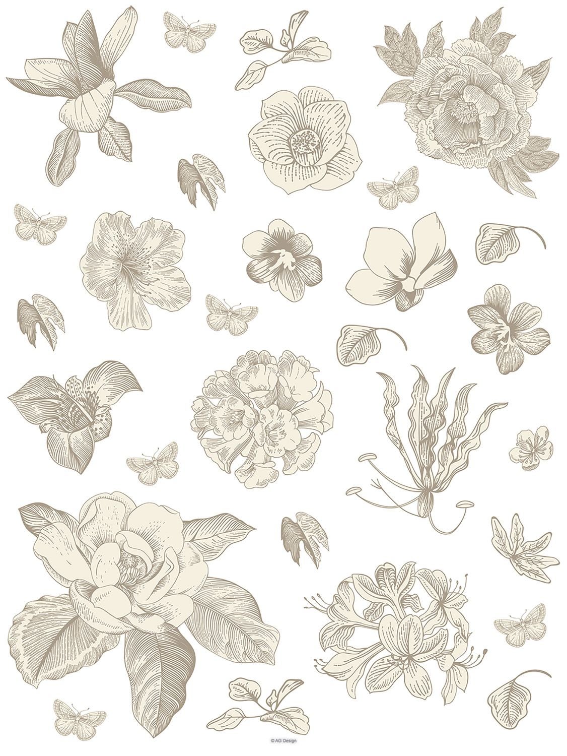 Mural decorativo autoadhesivo flores gris cálido - 85 x 65 cm - sanders & sanders