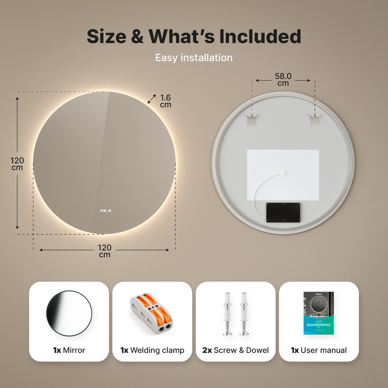Miroir de salle de bain Mirlux avec éclairage LED et chauffage – Miroir mural rond – Miroir de douche anti-condensation – 120 cm - 7