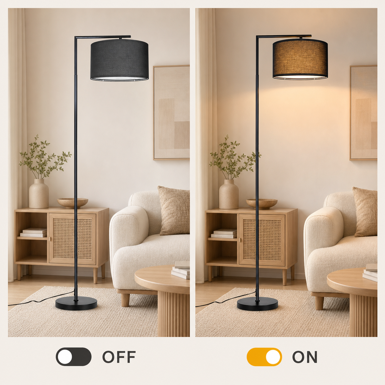 ZMH Lampadaire arc noir design tissu vintage E27 Interrupteur au Pied Lampadaire Salon H.166 (Sans Ampoule) - 8