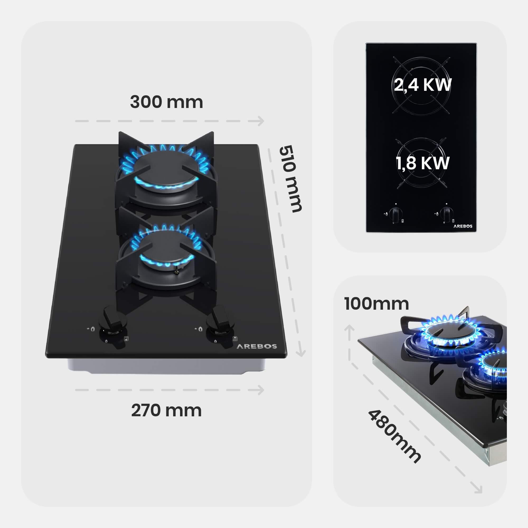 AREBOS Plaque de cuisson à gaz à 2 brûleurs – Design moderne, compatible gaz naturel et propane, sécurité intégrée, idéale pour toutes les cuisines - 9