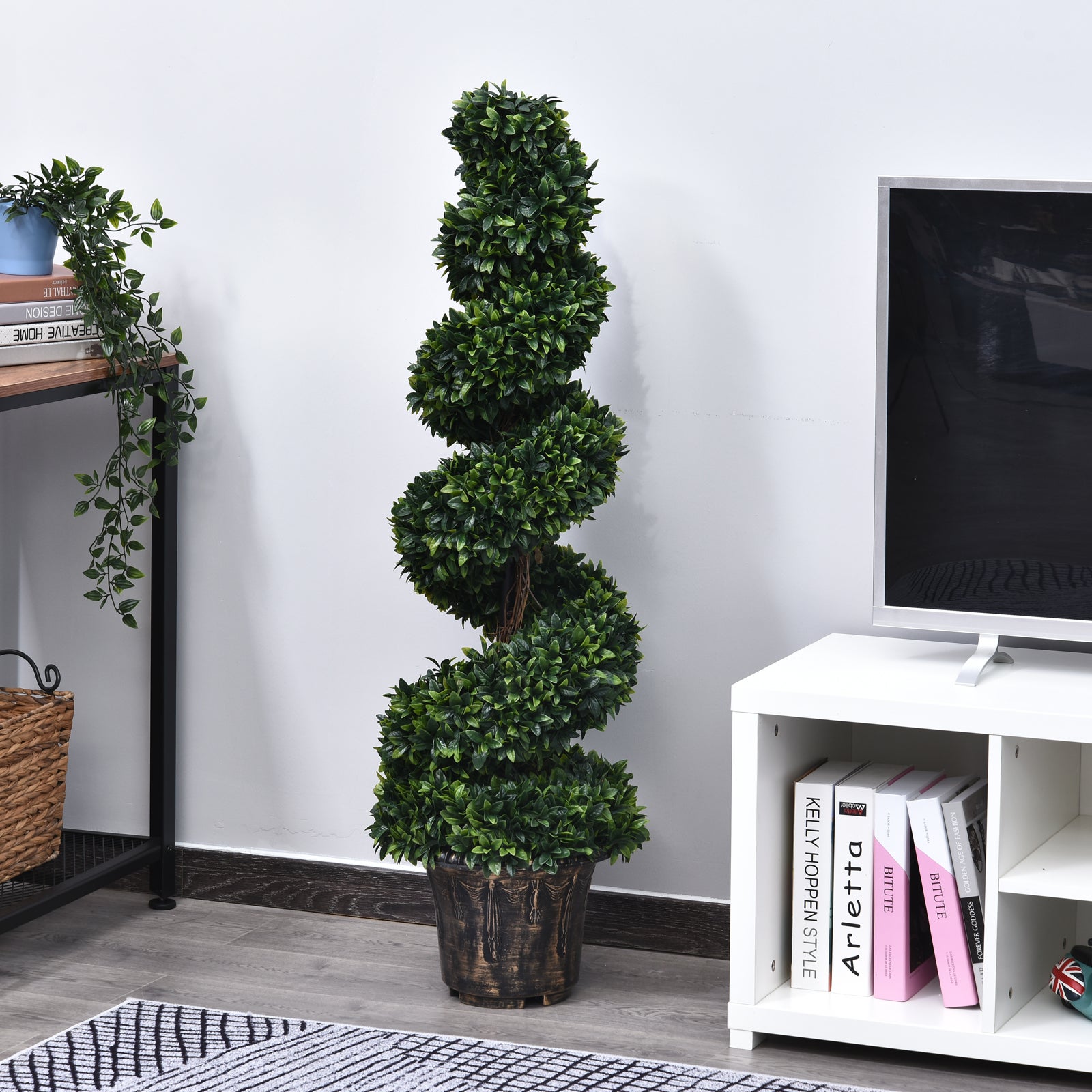 Buis artificiel spiralé de 120cm,plante d'intérieur et d'extérieur avec pot inclus,fausse plante pour la maison,le bureau,le salon,la décoration,vert - 3