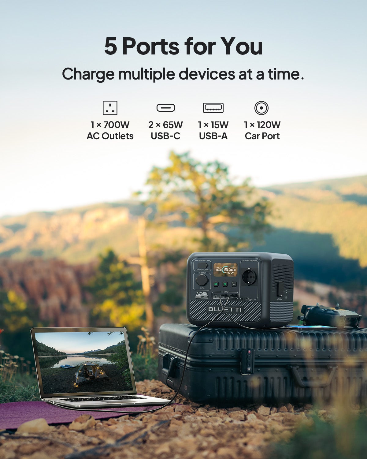 BLUETTI Centrale Elettrica Portatile AC50B, 448Wh 700W LiFePO4 Batteria Backup (1000W Picco), 65W USB-C PD Uscita, Generatore Solare per Emergenza - 3