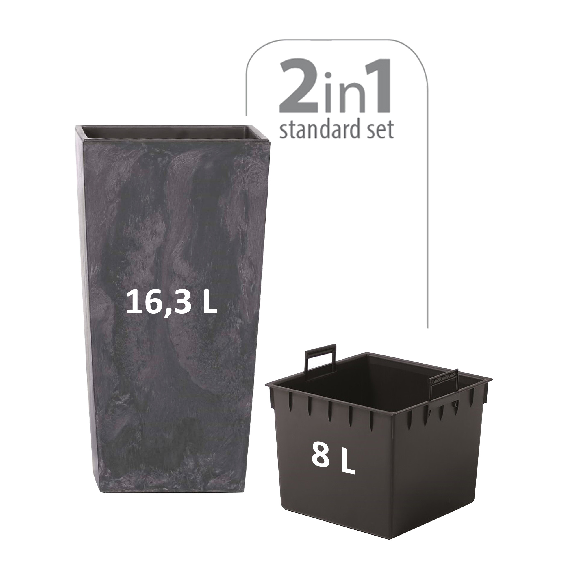 Pote alto 16,3 L Prosperplast Urbi Square Effect plástico COM tanque na cor Antracite, 42 (altura) x 22 (largura) x 22 (profundidade) cms - 2