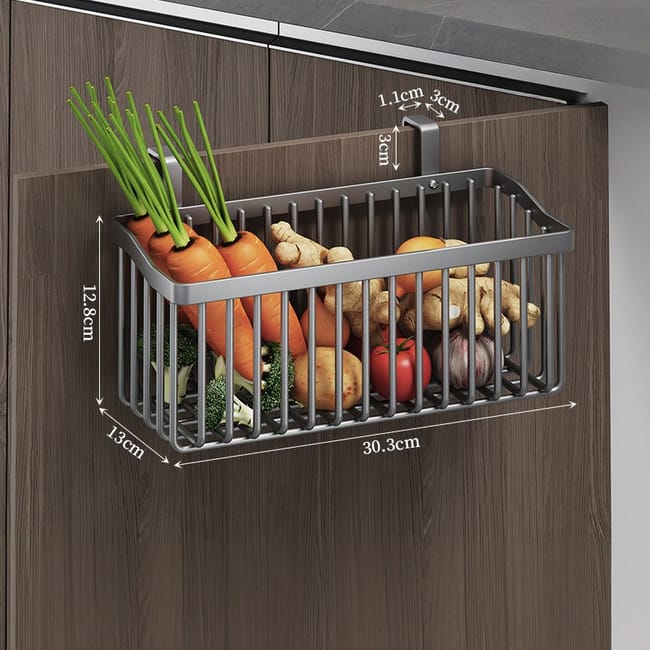 Kosz ścienny na owoce i warzywa do kuchni, ciemnoszary, 30,3 x 13 x 12,8 cm