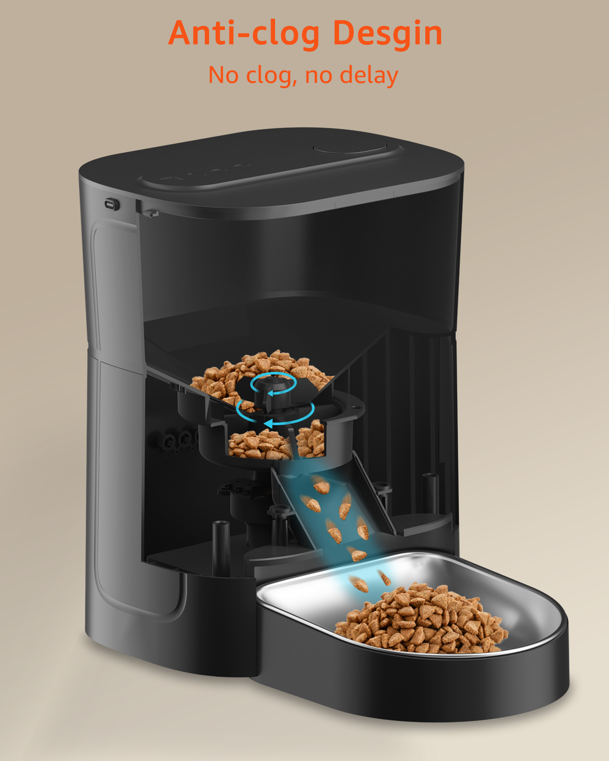 3L Distributeur de Croquettes pour Chat et Chien Noir Distributeur Automatique de Nourriture avec Bol en Acier Inoxydable 6 Repas par Jour - 6