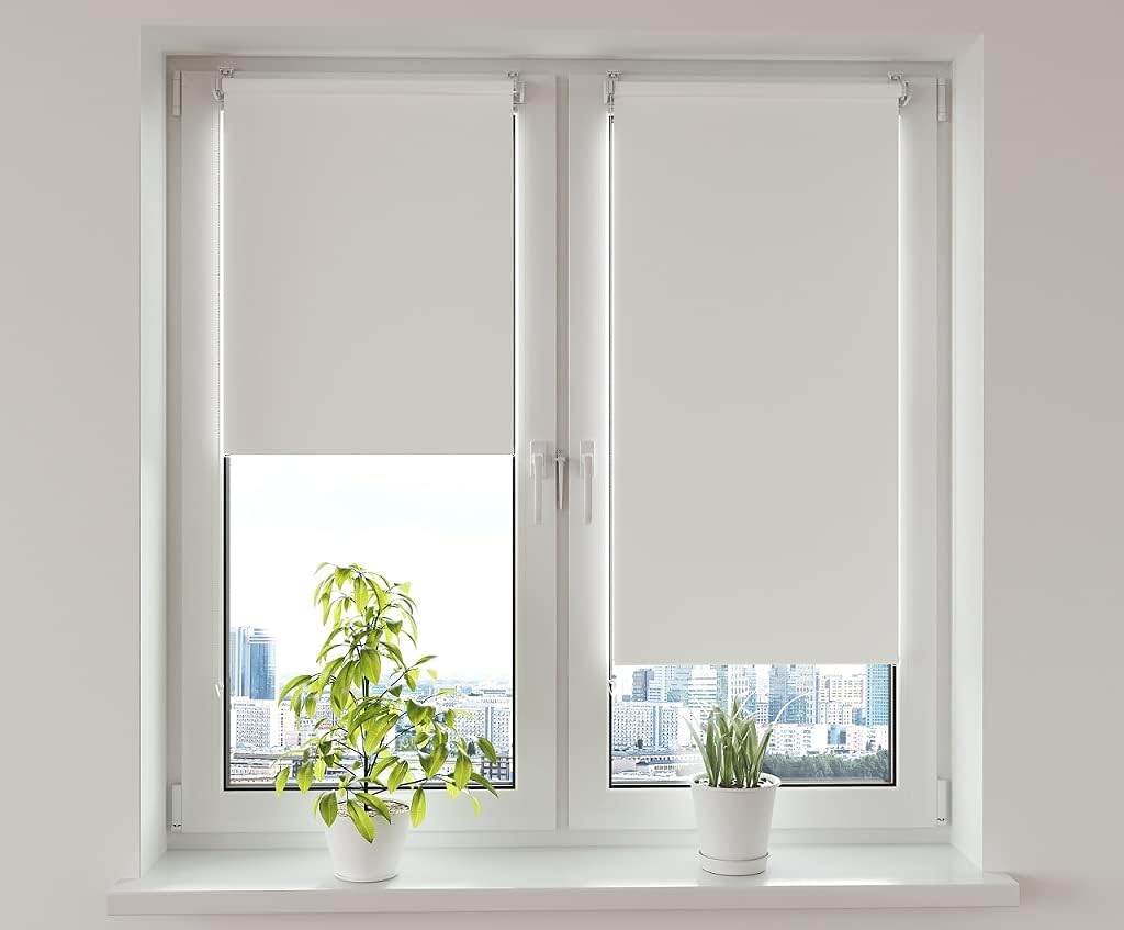 Store occultant sans percage 35*130CM Blanc, Store Enrouleur Opaque pour fenêtres et Portes, Fixation avec ou sans perçage, Protection Solaire - 5