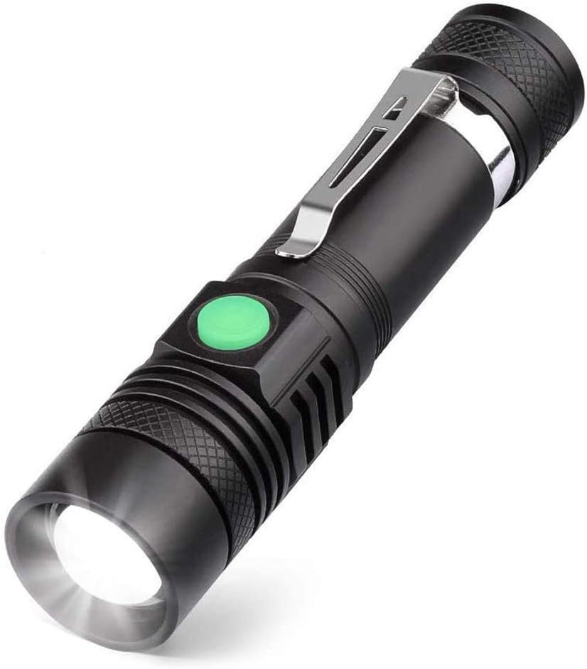 Latarka LED ładowana przez USB, 600 lumenów, 4 tryby oświetlenia, regulowany zoom, odpowiednia do użytku w domu, na kempingu, podczas pieszych wędrów