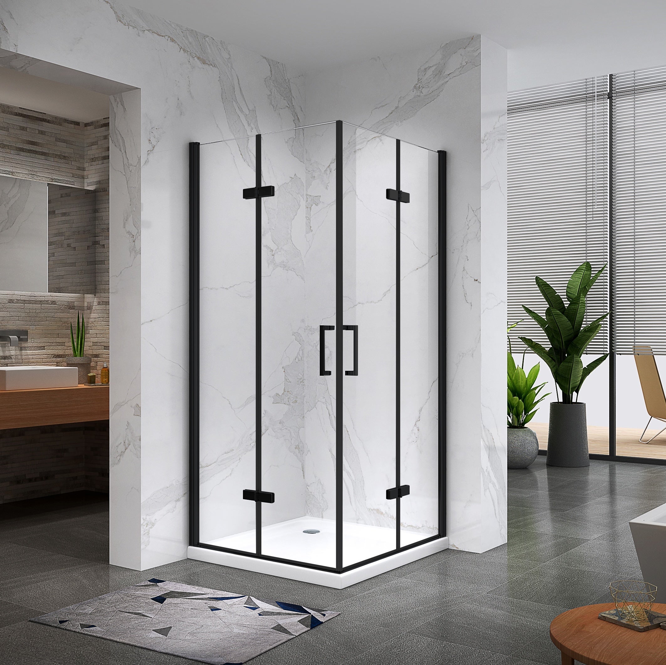Moments Of Glass  Mampara De Ducha Matilde 80X80x190cm| Reversible |Puertas Plegables, Ajuste 78,9-80,4X78,9-80,4Cm|Perfiles Cristal Transparente 6Mm Negros , Leroy Merlin