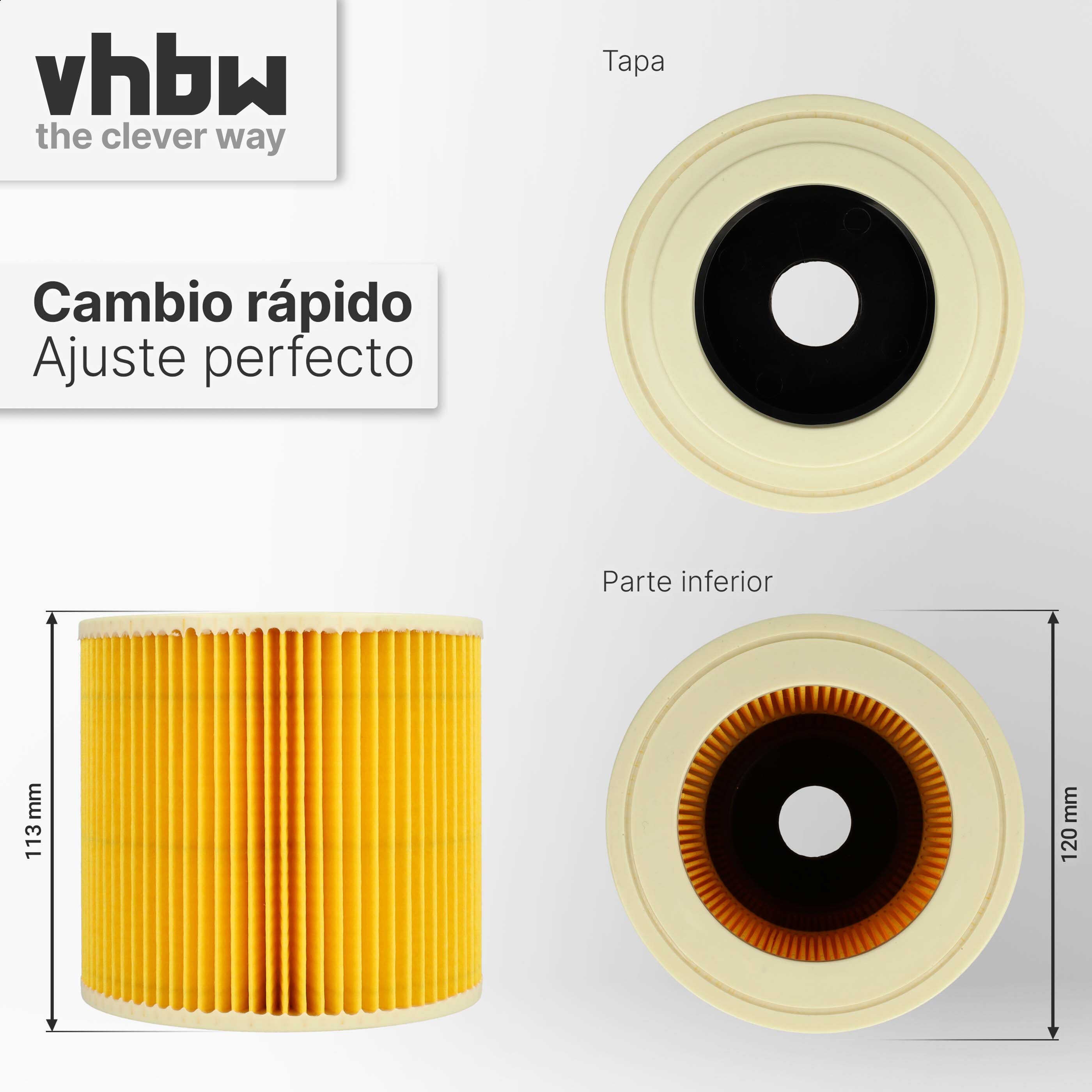 vhbw Filtre à cartouche compatible avec Kärcher NT 27/1 ME Professional, NT 48/1 TE Professional aspirateur à sec ou humide - Filtre plissé - 7