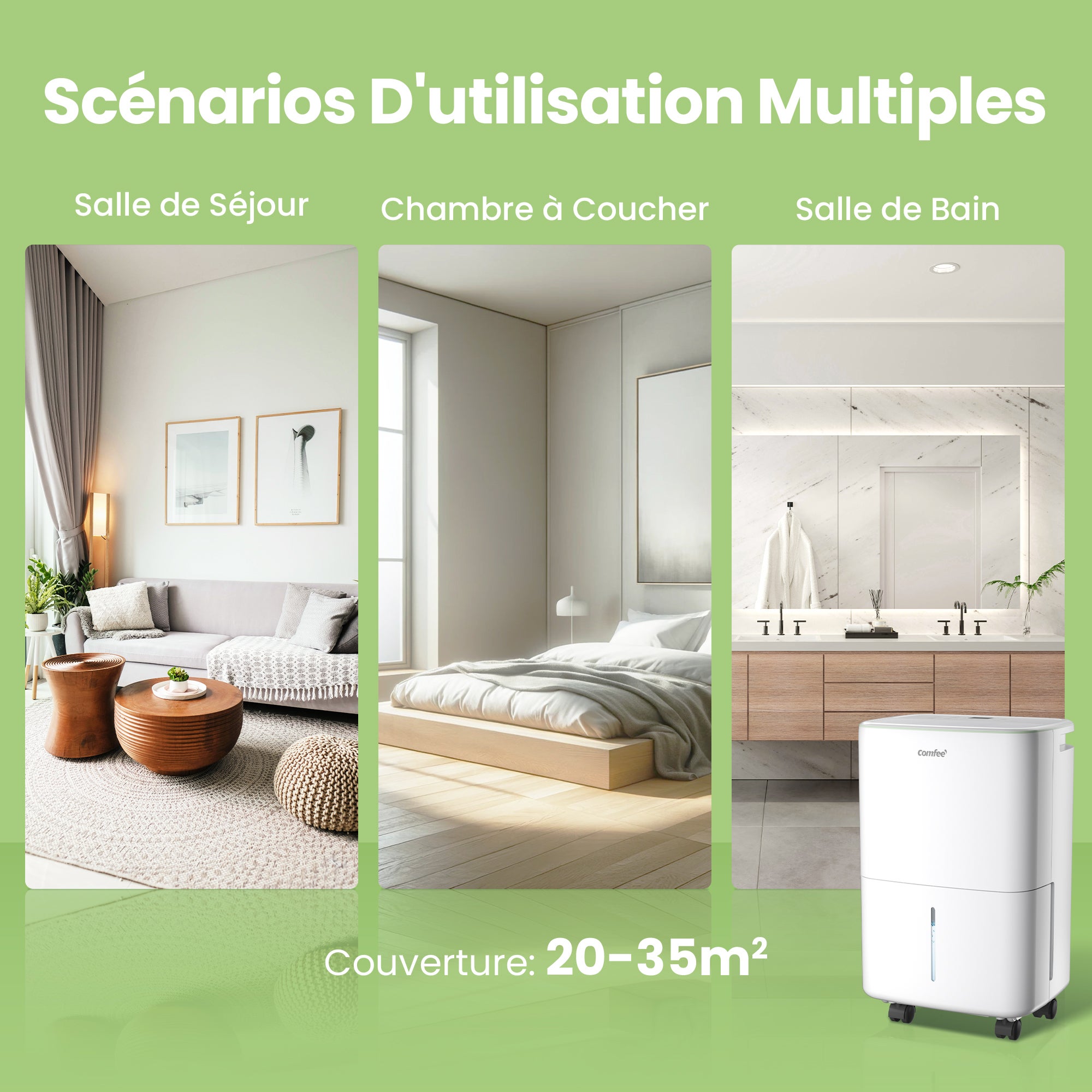 2025 COMFEE Déshumidificateur Portable 12L/Jour, 3 Modes au Choix, Réservoir Amobile 2,5L, Drainage Continu, Minuterie 24h- Pour Pièce de 20 à 35㎡ - 9