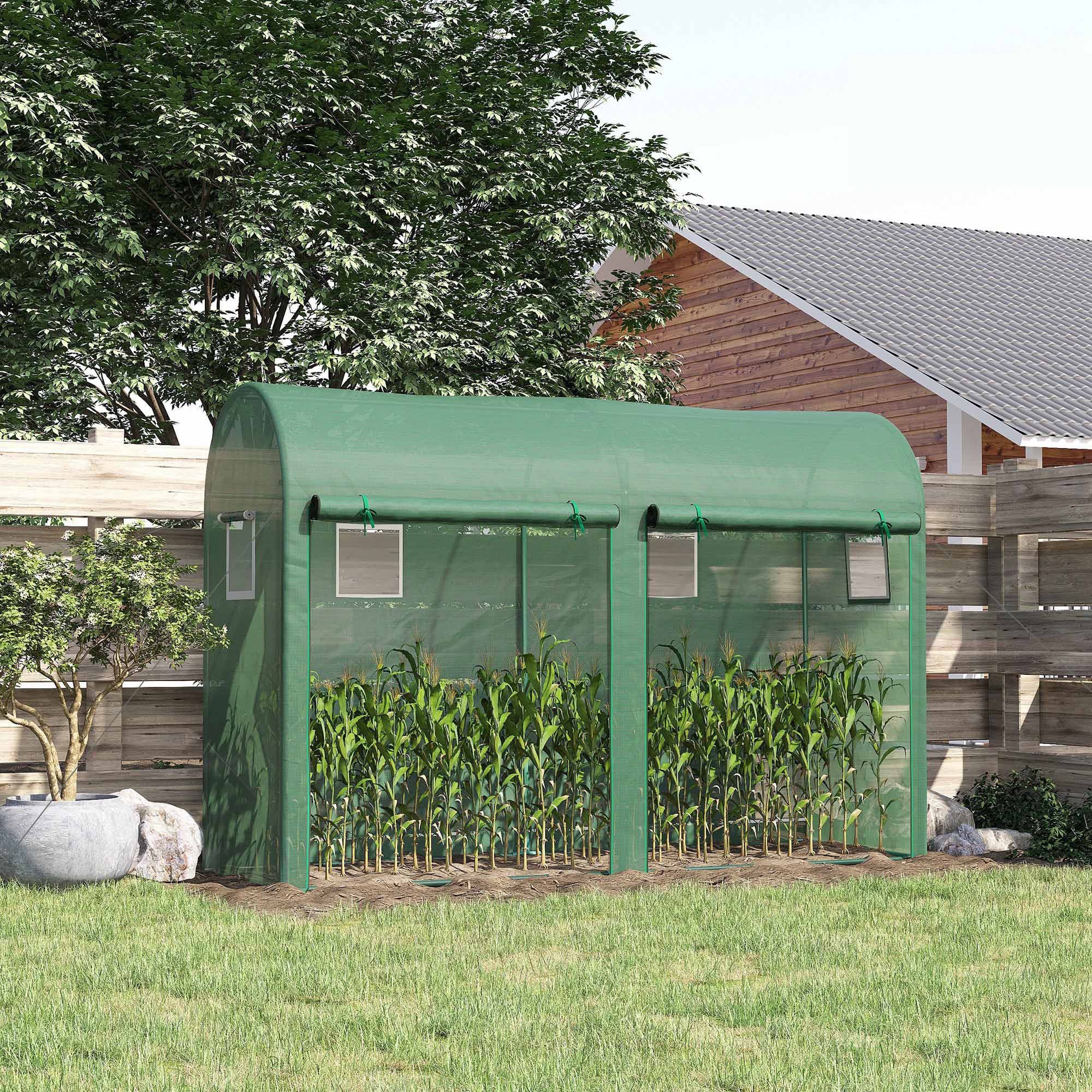 Serre de jardin - Outsunny - petite serre de balcon bâche pe portes et fenêtres roulantes - acier - 300 x 100 x 200 cm - vert - 2