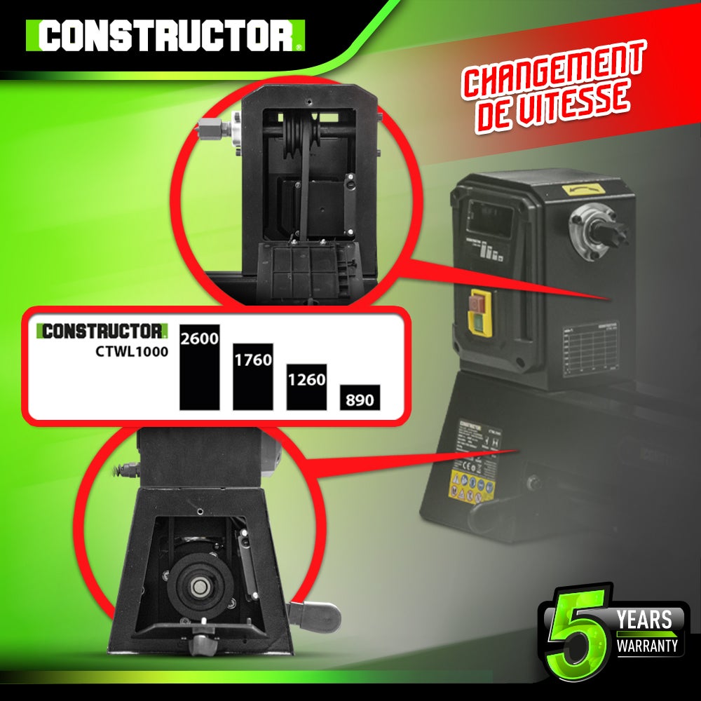Tour à bois 400W - 1000mm - Constructor - 3