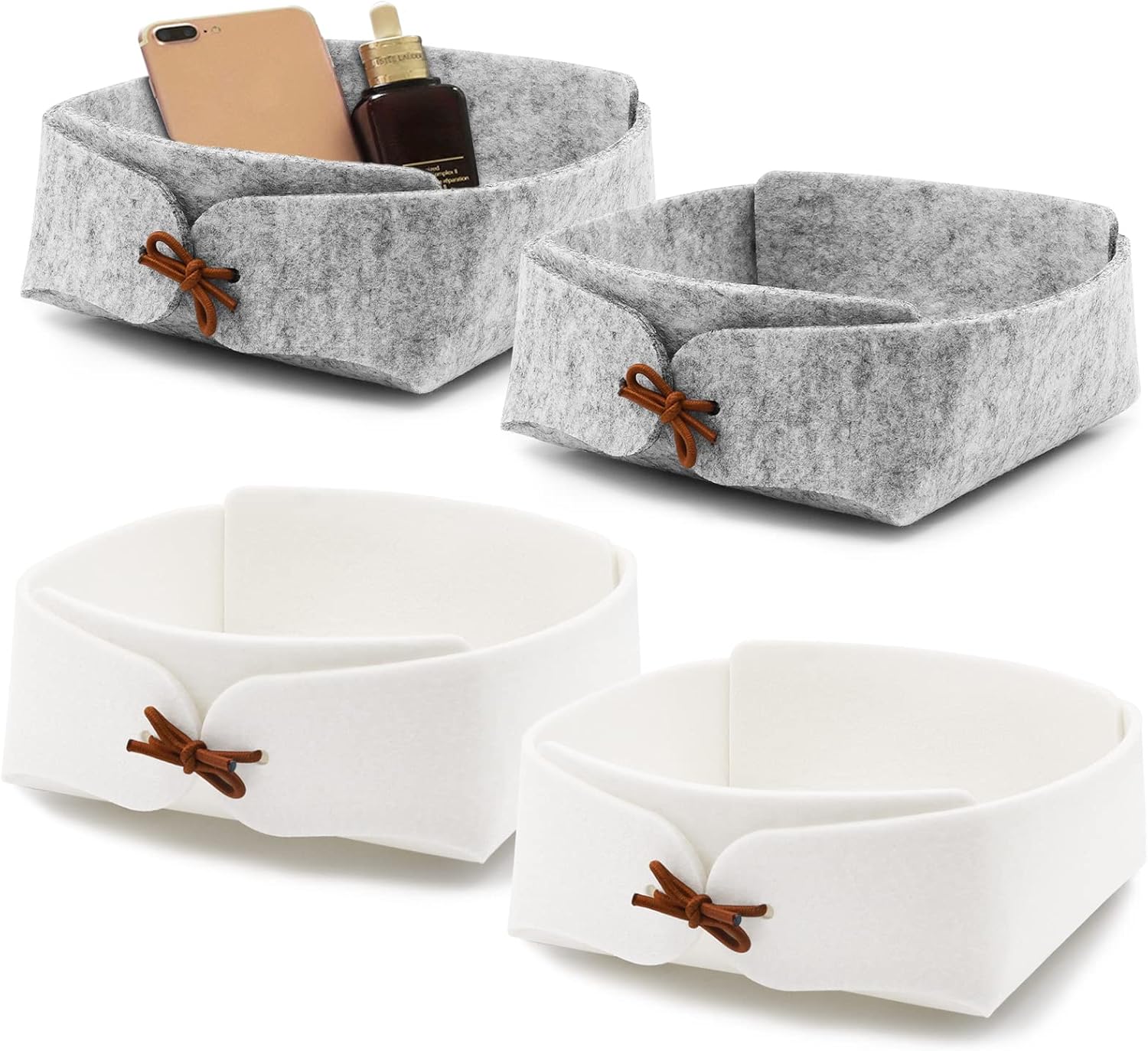 Składane 4-częściowe pudełko z filcu do przechowywania, mały kosz do szafy, sypialni, na ubrania, książki, kosmetyki (szary, biały)