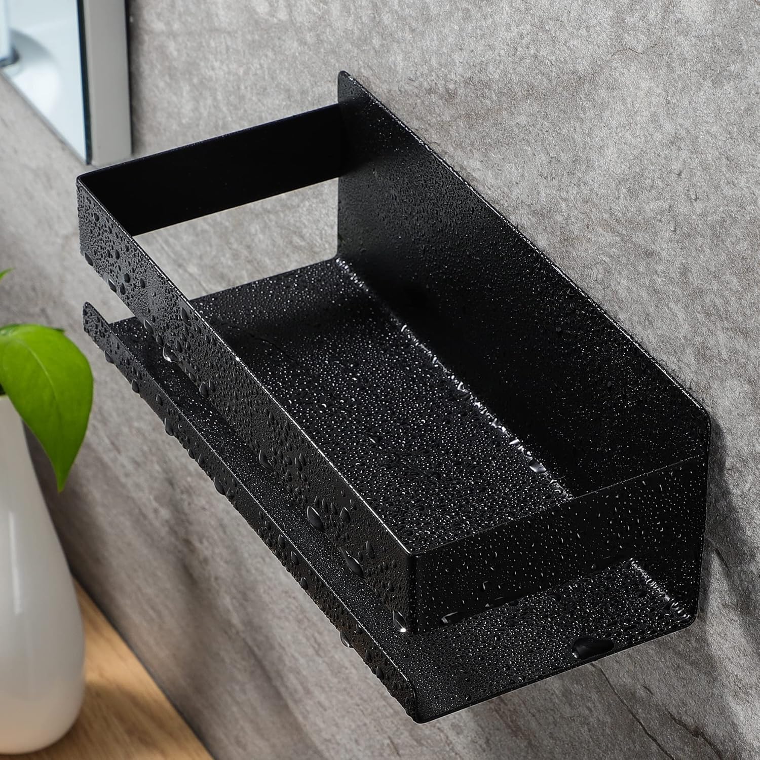 Supporto per doccia senza foratura, supporto per bagno autoadesivo in acciaio inossidabile SUS304 (nero) - 5