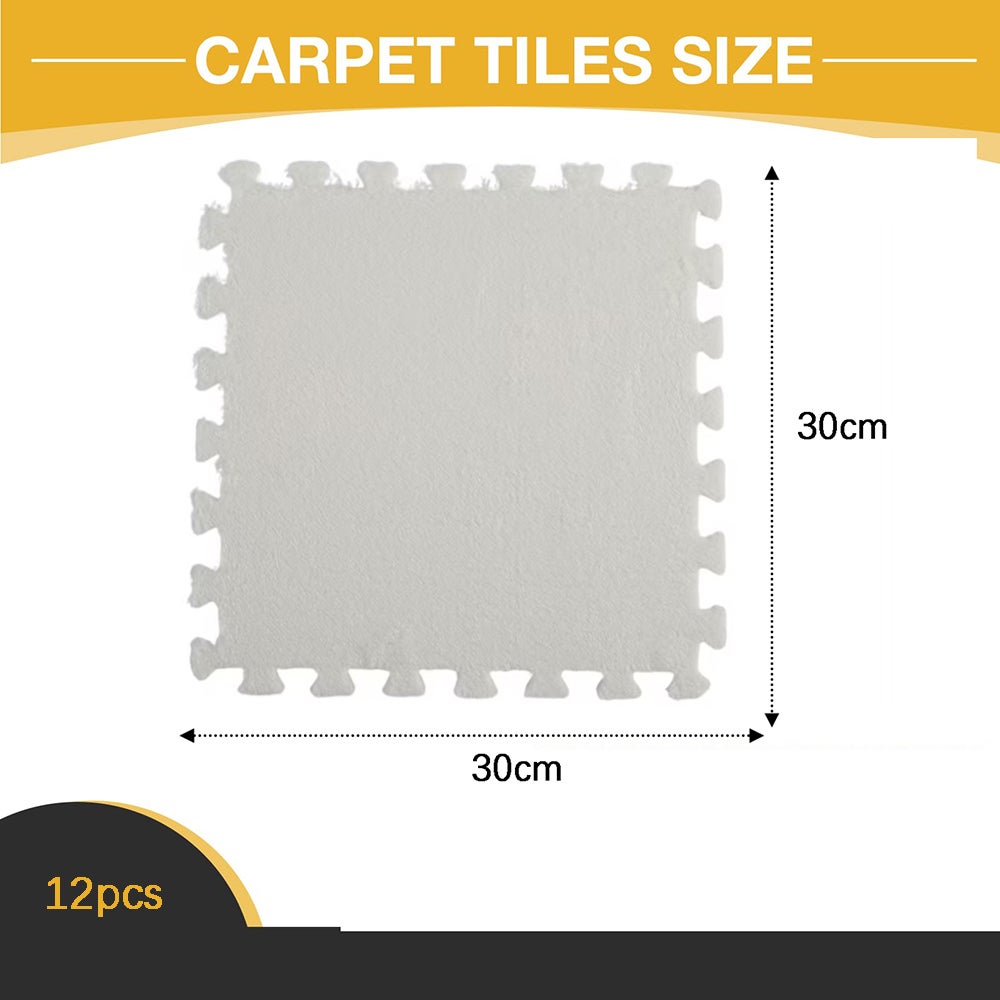 12 dalles de moquette moelleuses emboîtables, tapis en mousse EVA, sous-couche d'isolation phonique, adaptées aux chambres et aux patios (blanc). - 2