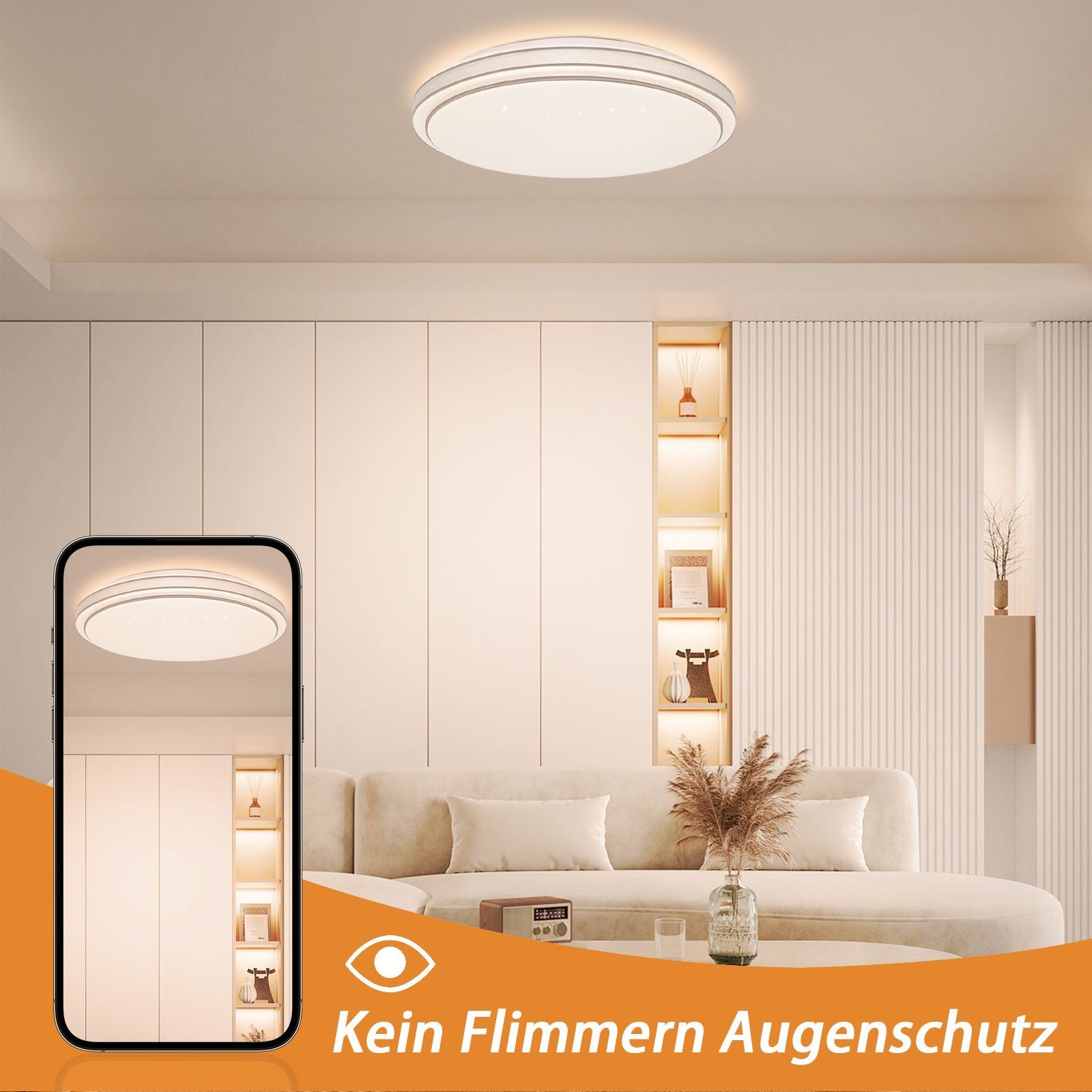 NETTLIFE Lámpara de techo LED redonda moderna, lámpara de dormitorio regulable de 23W con control remoto, lámpara de cielo estrellado de 27cm - 3