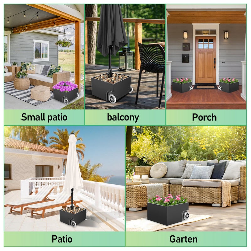 Porte-parapluie à roulettes, base de parapluie, 44,5 x 44,5 x 27 cm, 68 kg une fois rempli, réglable pour mâts de parapluie de 38/48 mm - 8