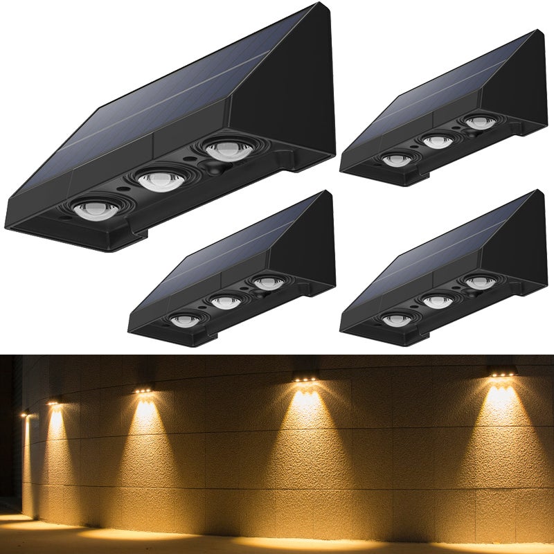 Zestaw 4 zewnętrznych lamp solarnych, wodoodporne lampy solarne do ogrodzenia, solarne lampy ścienne, solarne lampy ogrodowe LED