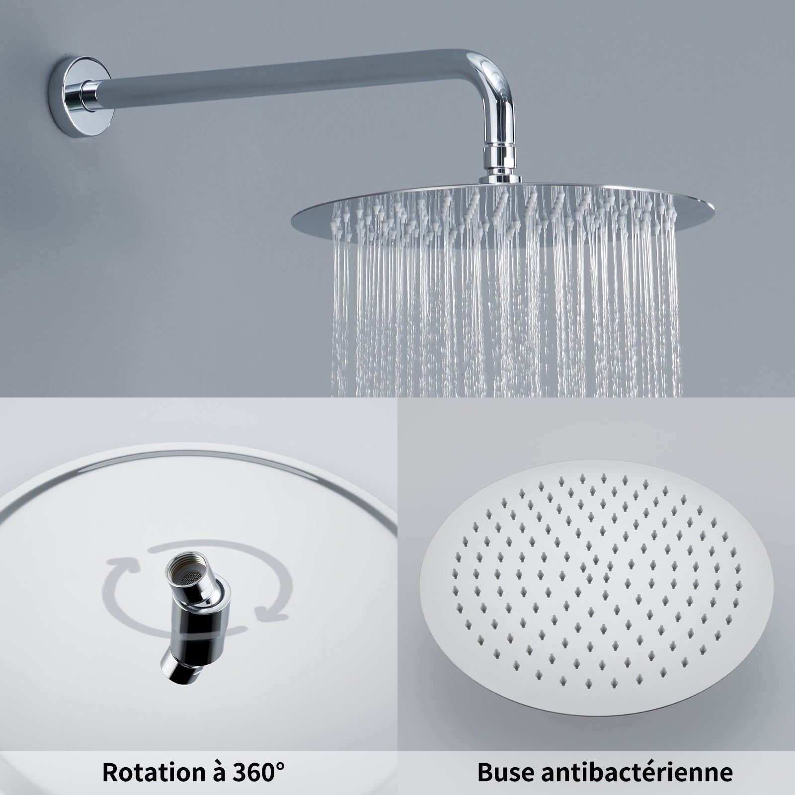 Encastré Colonne de Douche Thermostatique Système de Douche Rond Grande Douche de Tête Set de Douche Encastrée en Laiton Chromé Design Moderne - 6