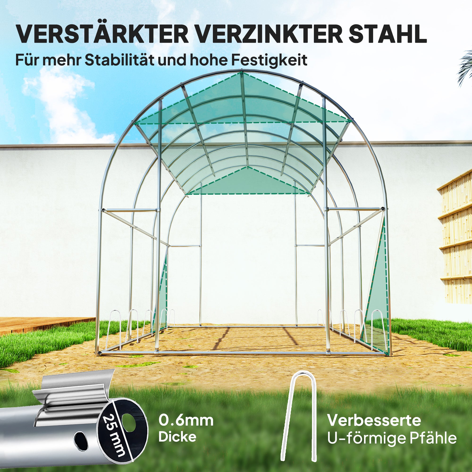 Serre d'environ Serre en plastique 3 x 2 x 2 m avec 6 fenêtres, porte roulante, parois latérales enroulables, tunnel en plastique résistant aux UV, se - 5