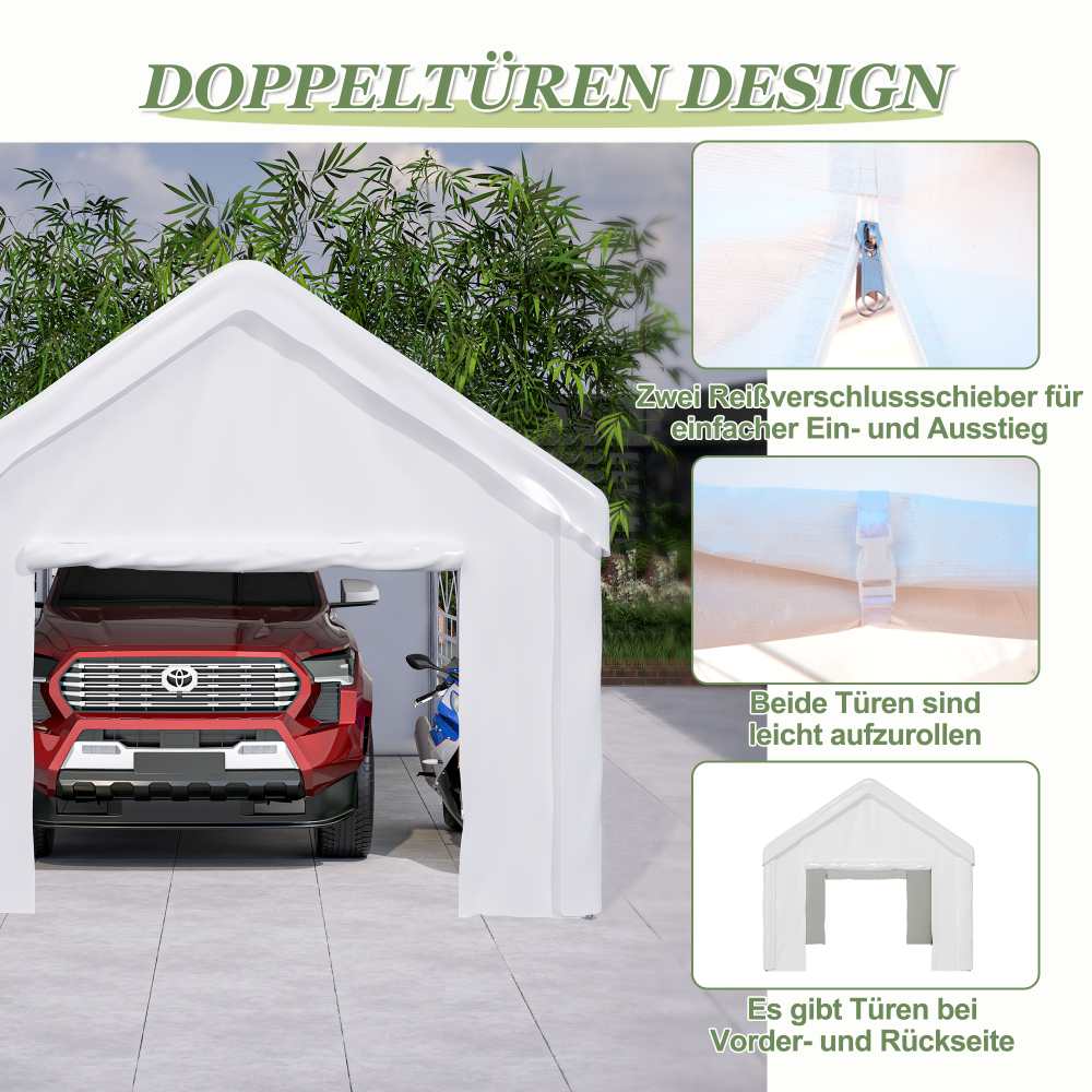 Carport Zeltgarage 3x6 m – Tente de garage hivernale avec porte roulante pour voiture, SUV et camion, parois latérales et toit amovibles - 5