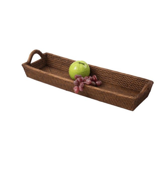 Vassoio rettangolare in rattan marrone con manici - Nardini Forniture