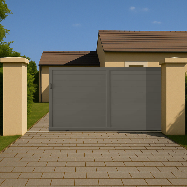 Portail coulissant manuel PVC anthracite H160 x L400 cm ARLES - poignée à droite