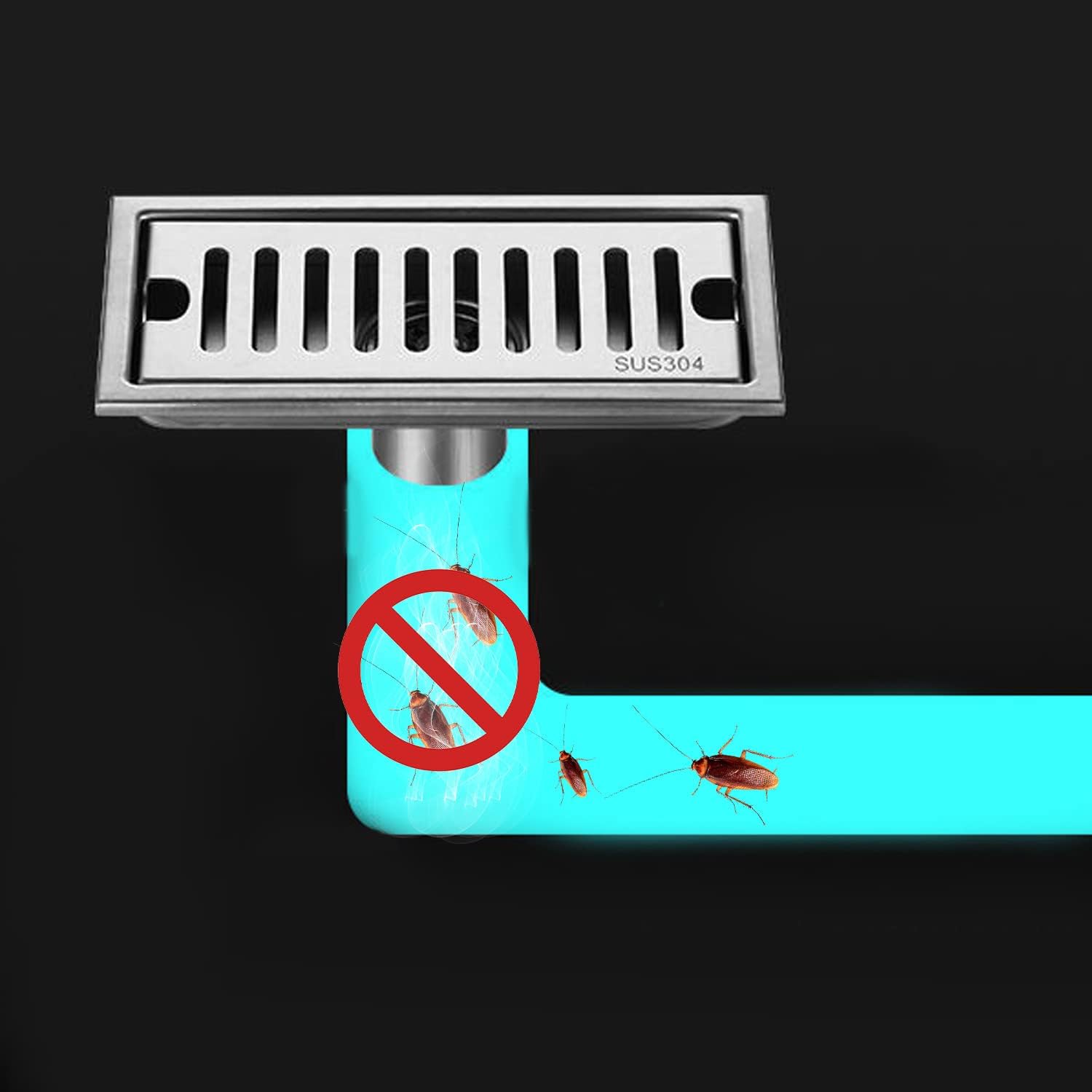 Ralo de piso retangular, grelha de chuveiro 40x10cm, anti-cabelo, tampão de chuveiro removível anti-odor, escovado (médio) - 7