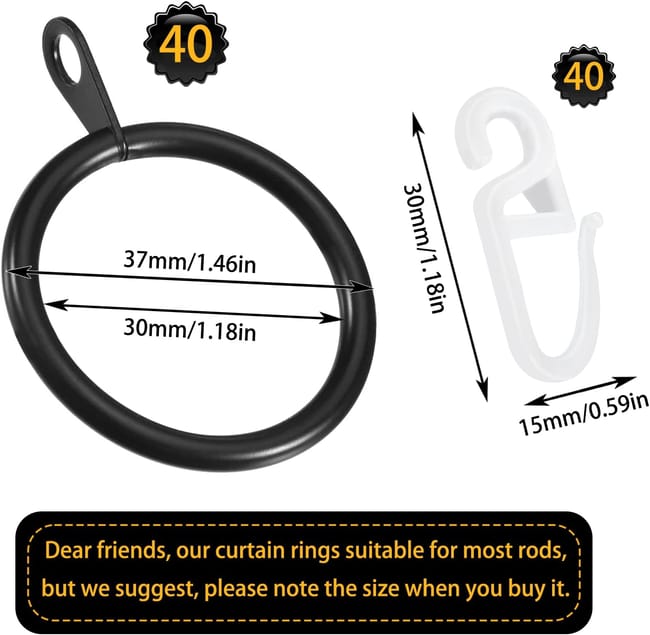 30 pezzi anelli per tende in metallo e 30 pezzi ganci per tende per tende da finestra, diametro interno 30 mm (nero) | Leroy Merlin 30 pezzi anelli per tende in metallo e 30 pezzi ganci per tende per tende da finestra, diametro interno 30 mm (nero) | Leroy Merlin