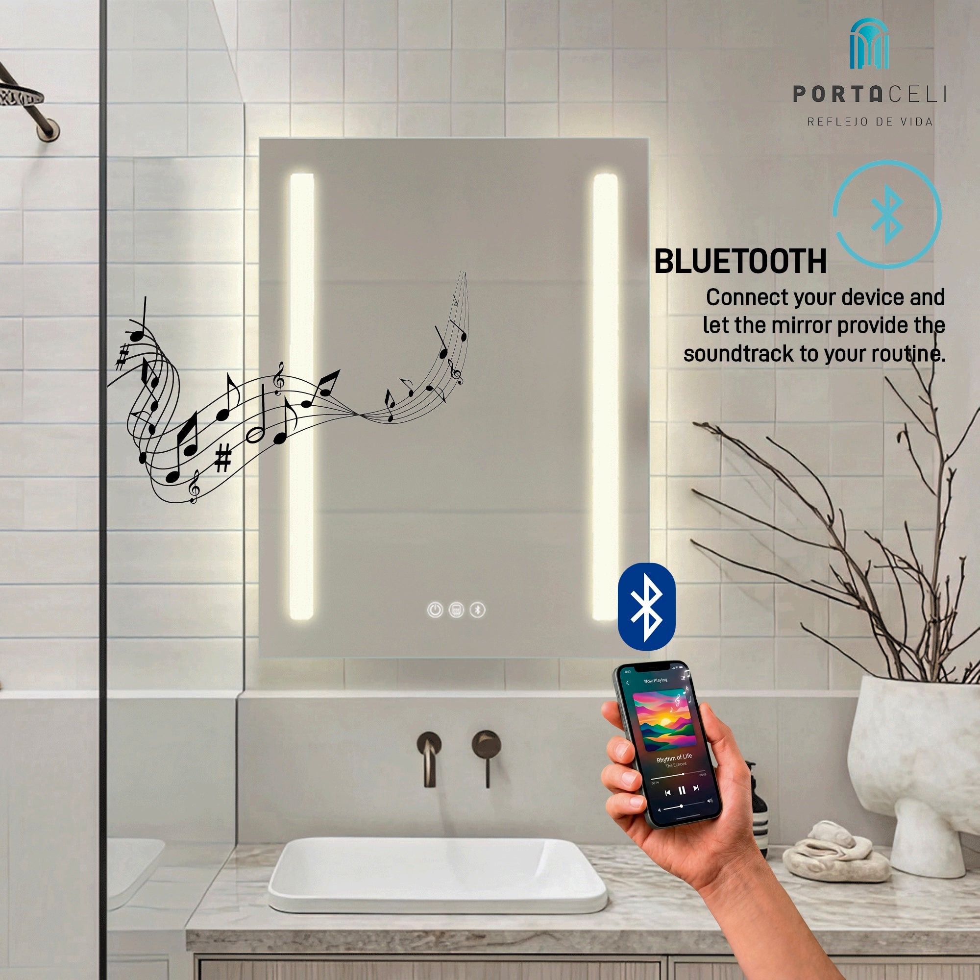 Miroir de salle de bain Duplo Connect 80x80, App, Anti-buée et Bluetooth - 9