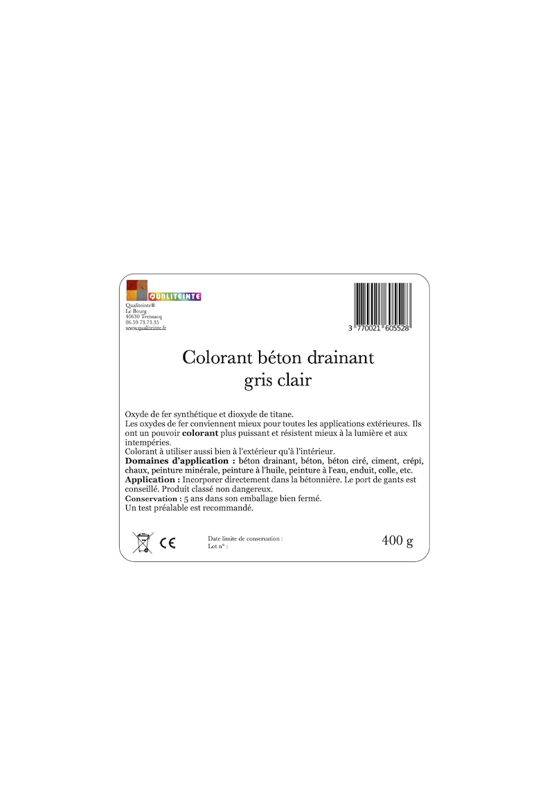 Pigment Colorant Béton Qualiteinte - Gris Clair - 400 G - Lot de 5 sachets - 5