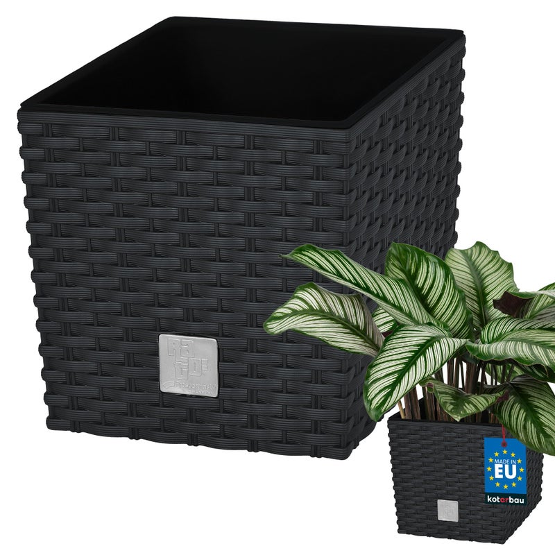 Doniczka rattan osłona donica ogrodowa antracyt 22cm na balkon kwiaty wkład - KOTARBAU