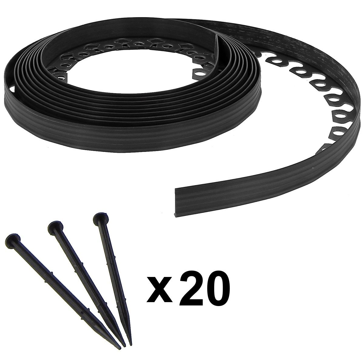 Bordura Flessibile Da Giardino Marrone - 3,8 Cm X 10 M, Con 20 Picchetti, Delimitazione Aiuole E Vialetti