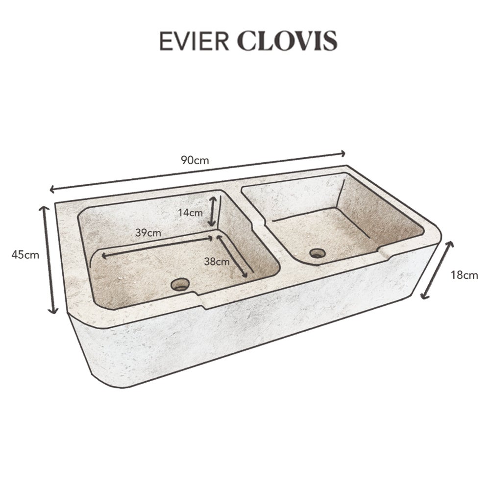 Évier de cuisine en travertin beige Clovis - 2 bacs - 90 x 45 x H.18 cm - C-NEGOCE - 4