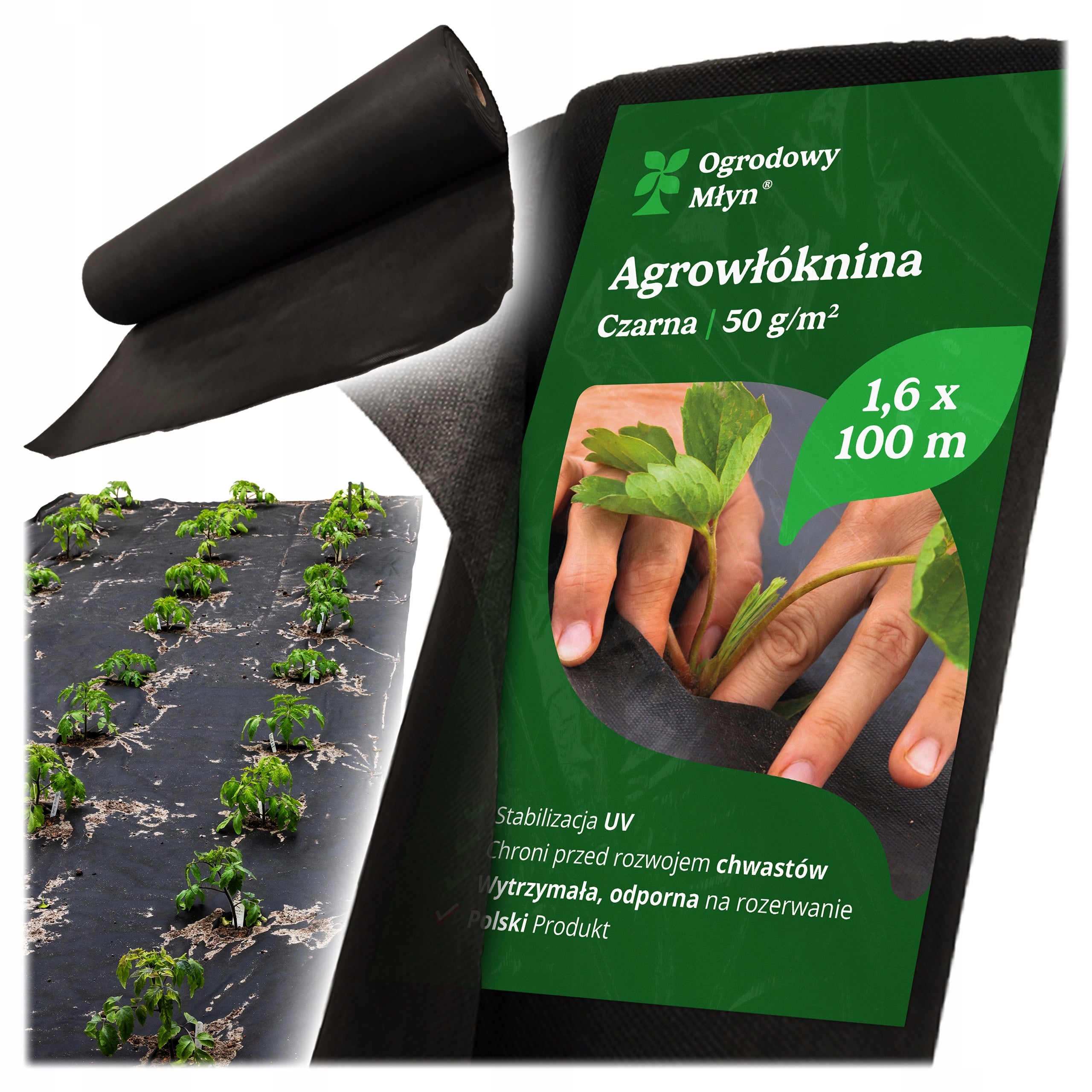 Agrowłóknina czarna ogrodowa antychwastowa 50g 100mb 1,6m Ogrodowy Młyn