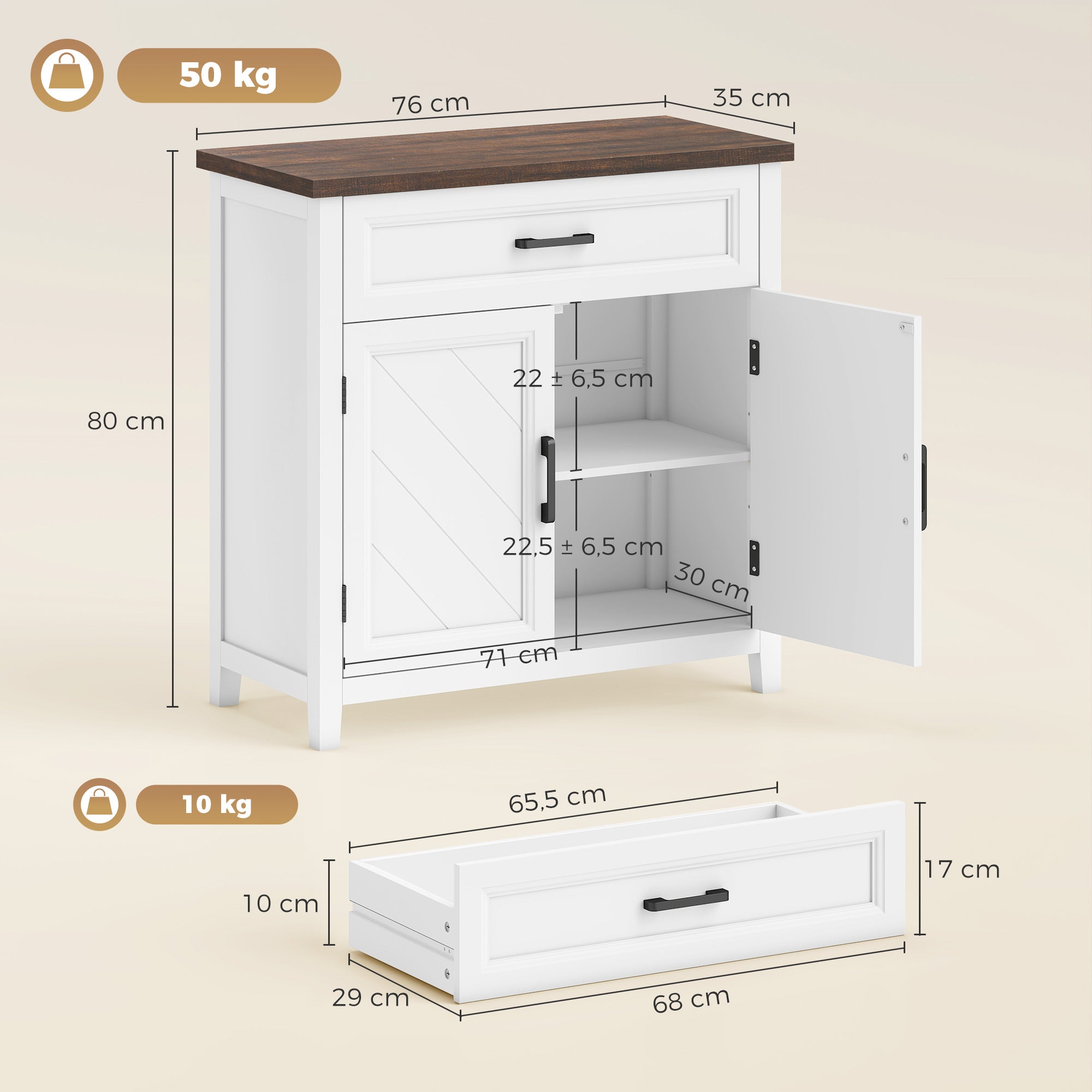 Buffet salon 2 portes tiroir étagère 76 x 35 x 80 cm blanc | Leroy Merlin