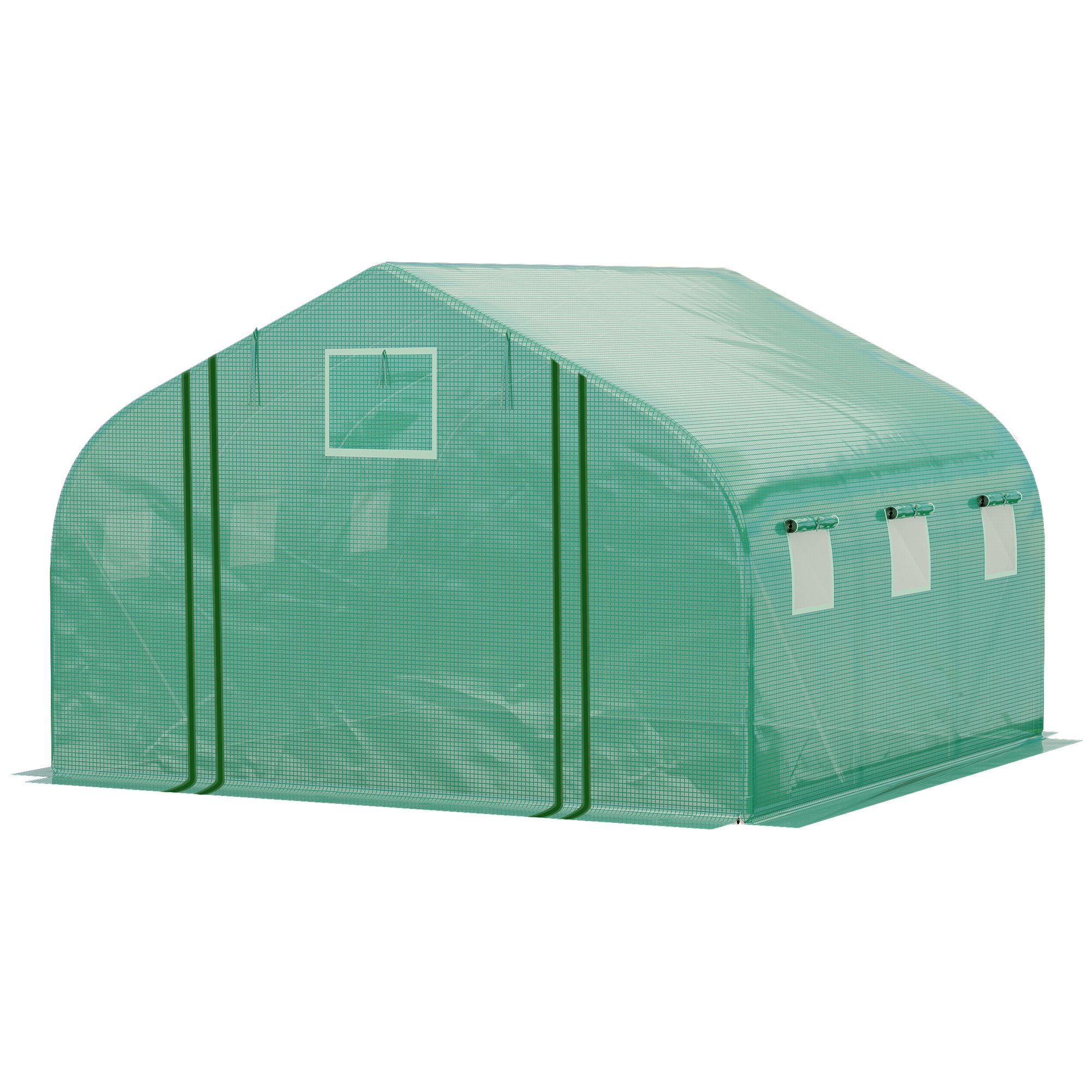 Outsunny Sera tunel cu protectie PE si structura din otel, Porta tip rulou si 6 ferestre, 347x300x200cm, verde | Aosom Romania